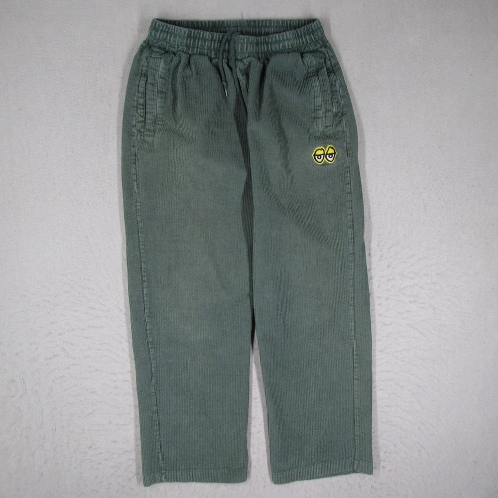 Krooked Mens Corduroy Lounge Pants Green Embroidered Eyes Logo M Relaxed Skate